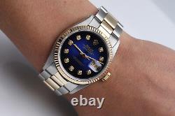 Rolex 36mm Datejust Blue Vignette Diamond Dial Stainless Steel & 18k Gold Watch