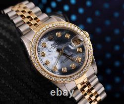 Rolex 36mm Datejust Tahitian Mother of Pearl with Diamond Numbers 2 Tone Watch
