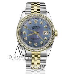 Rolex 36mm Datejust Tahitian Mother of Pearl with Diamond Numbers 2 Tone Watch