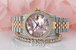 Rolex 36mm Datejust Watch Pink Mother of Pearl Dial 2 Tone Jubilee Band