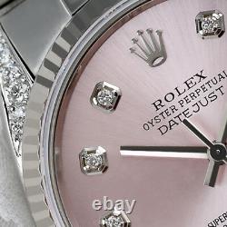 Rolex 36mm Datejust Watch Stainless Steel Metallic Pink Diamond Dial & Lugs