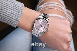 Rolex 36mm Datejust Watch Stainless Steel Metallic Pink Diamond Dial & Lugs