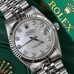 Rolex 36mm Datejust White Mother Of Pearl Diamond Dial 18k & Ss Jubilee Watch