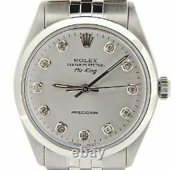 Rolex Air King Mens SS Stainless Steel Watch Silver Diamond Dial Jubilee 5500