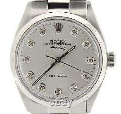 Rolex Air King Mens SS Stainless Steel Watch Silver Diamond Dial Oyster 5500