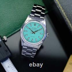Rolex Air King Stainless Steel Custom Tiffany Dial Smooth Oyster Band Watch