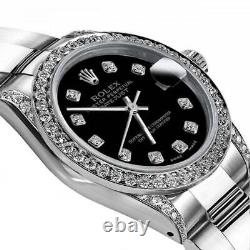 Rolex Black 26mm Datejust Stainless Steel Custom Pave set Diamonds Bezel & Lugs