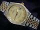 Rolex Date 1505 Mens 2Tone Yellow Gold & Steel Watch Champagne Dial Jubilee
