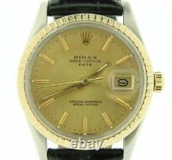 Rolex Date 15053 Mens Stainless Steel Yellow Gold Watch Quickset Champagne Dial