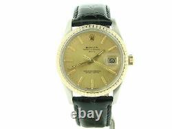 Rolex Date 15053 Mens Stainless Steel Yellow Gold Watch Quickset Champagne Dial