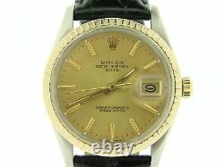 Rolex Date 15053 Mens Stainless Steel Yellow Gold Watch Quickset Champagne Dial