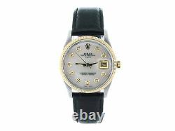 Rolex Date 15053 Mens Stainless Steel Yellow Gold Watch White MOP Diamond Dial