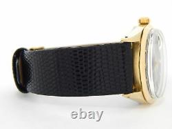 Rolex Date 1550 Mens 14K Gold Shell Watch Black Leather Band Black Dial 34mm