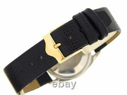 Rolex Date 1550 Mens 14K Gold Shell Watch Black Leather Band Black Dial 34mm