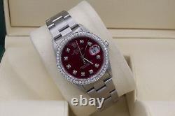 Rolex Date 34mm Custom Diamond Bezel & Red Dial Stainless Steel Automatic