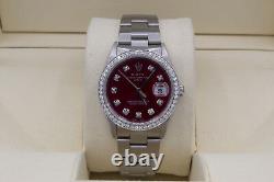 Rolex Date 34mm Custom Diamond Bezel & Red Dial Stainless Steel Automatic