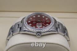 Rolex Date 34mm Custom Diamond Bezel & Red Dial Stainless Steel Automatic