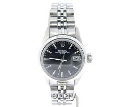 Rolex Date Ladies Stainless Steel Watch Domed Bezel Jubilee Band Black Dial 6916