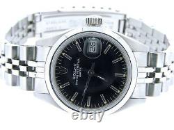 Rolex Date Ladies Stainless Steel Watch Domed Bezel Jubilee Band Black Dial 6916