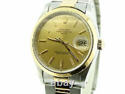 Rolex Date Mens 18k Yellow Gold Stainless Steel Oyster Band Champagne Dial 15203