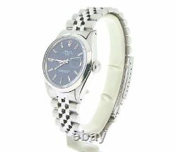 Rolex Date Mens Stainless Steel Watch Jubilee Style Band Blue Dial Domed 1500