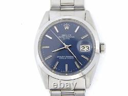 Rolex Date Mens Stainless Steel Watch Oyster Rivet Bracelet Blue Stick Dial 1500