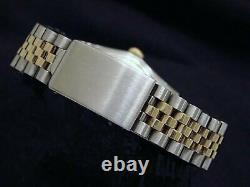 Rolex Date Mens Stainless Steel Yellow Gold Watch White Roman Dial Diamond Bezel