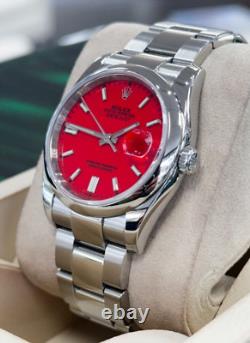 Rolex Datejust 116200 Oyster Stainless Steel CUSTOM RED Dial Watch MINT