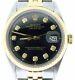 Rolex Datejust 1601 Mens Yellow Gold Stainless Steel Watch Black Diamond Dial
