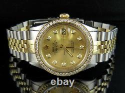 Rolex Datejust 2 Tone 36MM 18K Stainless Steel Custom Dial Diamond Watch 2.0 Ct