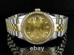 Rolex Datejust 2 Tone 36MM 18K Stainless Steel Custom Dial Diamond Watch 2.0 Ct