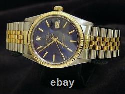 Rolex Datejust 2Tone 18K Gold Stainless Steel Watch Jubilee Band Blue Dial 16013