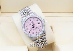 Rolex Datejust 36mm Custom 1.15ct VS Diamond Bezel & Pink Dial S/S Quickset