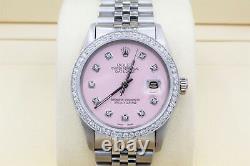 Rolex Datejust 36mm Custom 1.15ct VS Diamond Bezel & Pink Dial S/S Quickset