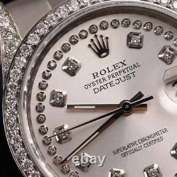 Rolex Datejust 36mm Stainless Steel Silver String Diamond Dial Unisex Watch