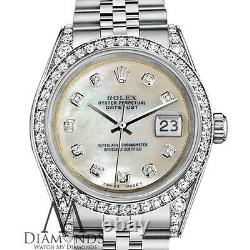 Rolex Datejust 36mm Stainless Steel White MOP Mother Of Pearl Diamond Dial Watch