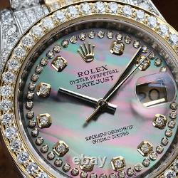 Rolex Datejust 36mm Two Tone Black Mother Of Pearl Dial Diamond Watch 116233
