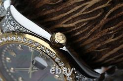 Rolex Datejust 36mm Two Tone Black Mother Of Pearl Dial Diamond Watch 116233