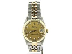 Rolex Datejust 68273 Midsize 18K Gold Stainless Steel Watch Factory Diamond Dial