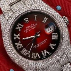 Rolex Datejust II 116300 Red Vignette Roman Diamond Dial Fully Iced Out 41mm SS