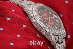 Rolex Datejust II 116300 Red Vignette Roman Diamond Dial Fully Iced Out 41mm SS