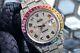 Rolex Datejust II 41mm Stainless Steel Fully Iced Out Watch with Rainbow Bezel a