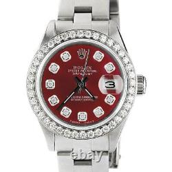 Rolex Datejust Ladies 26mm Diamond Bezel/Ruby Red Dial Oyster Steel Watch