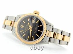 Rolex Datejust Ladies 2Tone Yellow Gold Steel Watch Oyster Black Dial 69173