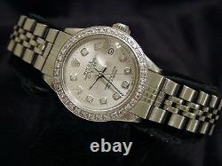 Rolex Datejust Lady Stainless Steel Watch Jubilee Band Silver Diamond Dial Bezel