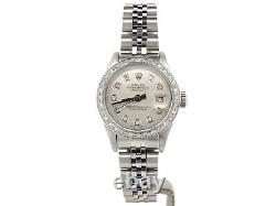 Rolex Datejust Lady Stainless Steel Watch Quickset with Silver Diamond Dial Bezel
