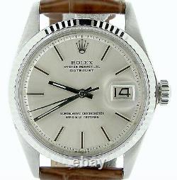 Rolex Datejust Men Stainless Steel 18K White Gold Watch Silver Dial Brown 1601