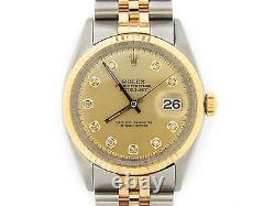 Rolex Datejust Men Two-Tone Gold Stainless Steel Champagne Diamond Dial 1601