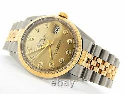 Rolex Datejust Men Two-Tone Gold Stainless Steel Champagne Diamond Dial 1601
