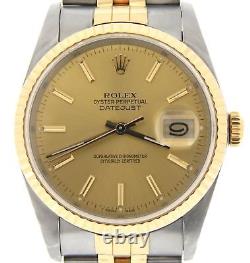 Rolex Datejust Mens 18K Gold Stainless Steel Watch Jubilee Band Champagne 16233